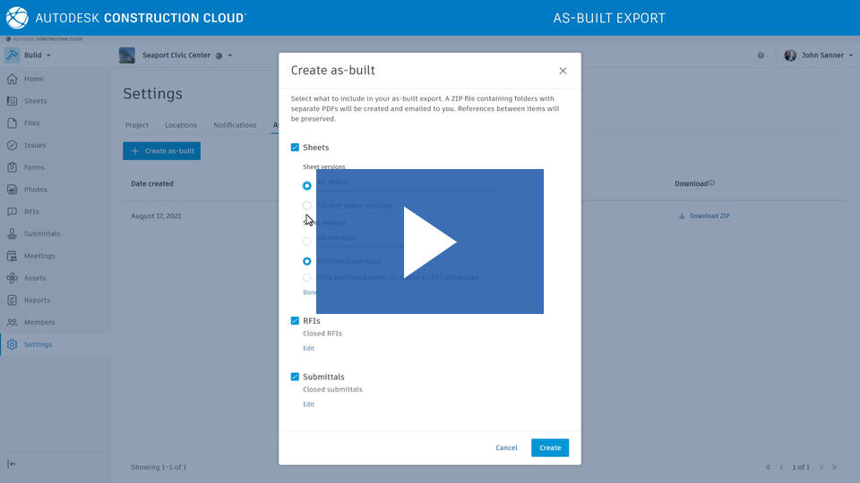 Thao tác sử dụng công cụ As-Built Export tool