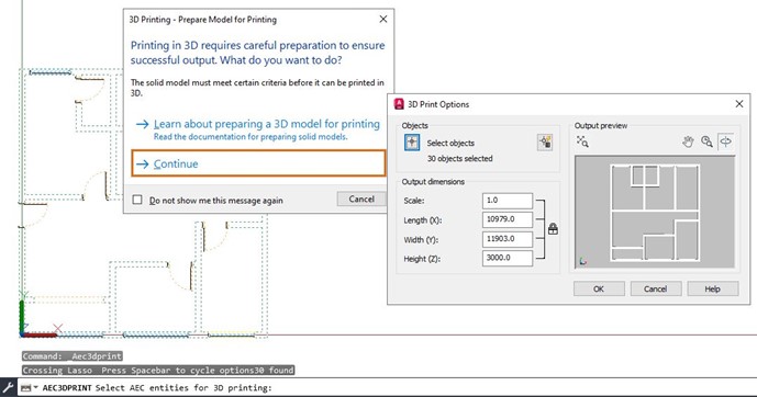 Giao diện tính năng 3D Print trên AutoCAD Architecture & AutoCAD MEP 2024