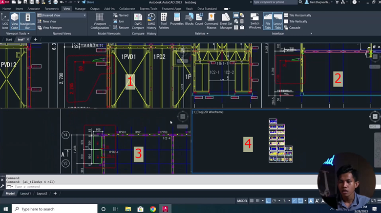 Làm việc cùng với 4 cửa sổ Viewport trong phần mềm AutoCAD