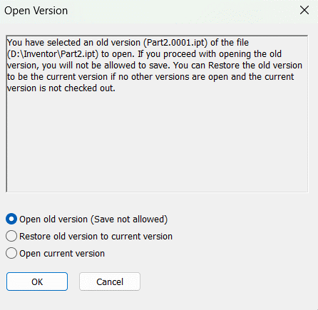 Bảng lưu ý khi mở file trong thư mục OldVersions