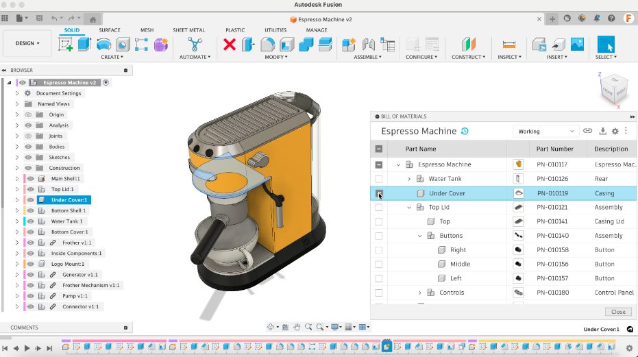Bill of Material (BOM) được tích hợp vào Fusion