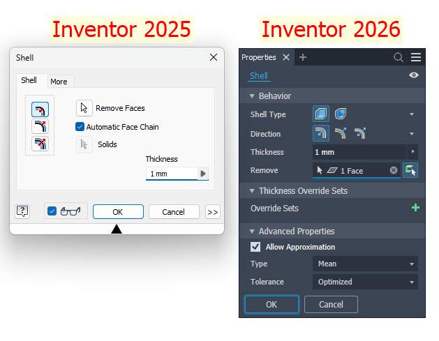 Giao diện lệnh Shell trên phiên bản Inventor 2026 