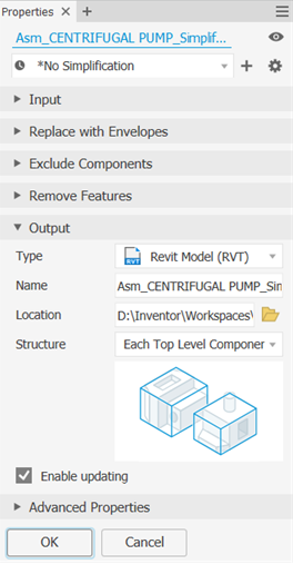 Mục Output của tính năng Simplify