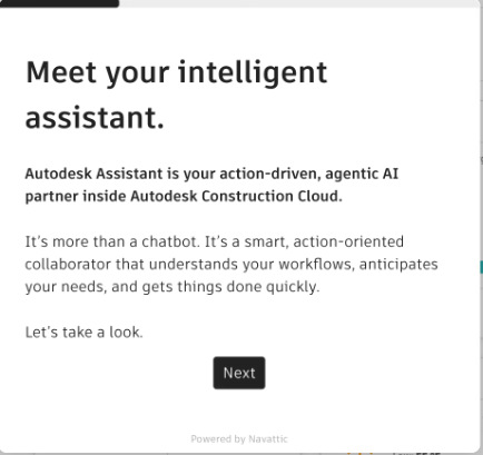 Autodesk Assistant hỗ trợ truy xuất và phân tích dữ liệu dự án trực tiếp trong Autodesk Construction Cloud.
