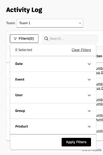 Các bộ lọc trên Activity Log được Autodesk cung cấp