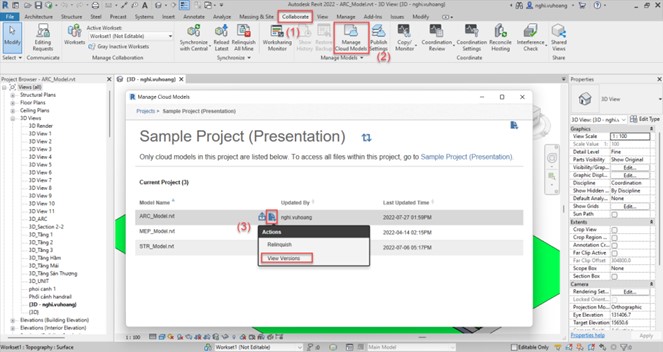 Các bước khôi phục các phiên bản Revit đã lưu