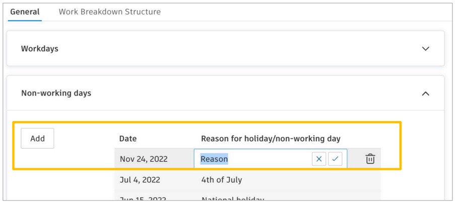 Cài đặt ngày nghỉ trong work plan