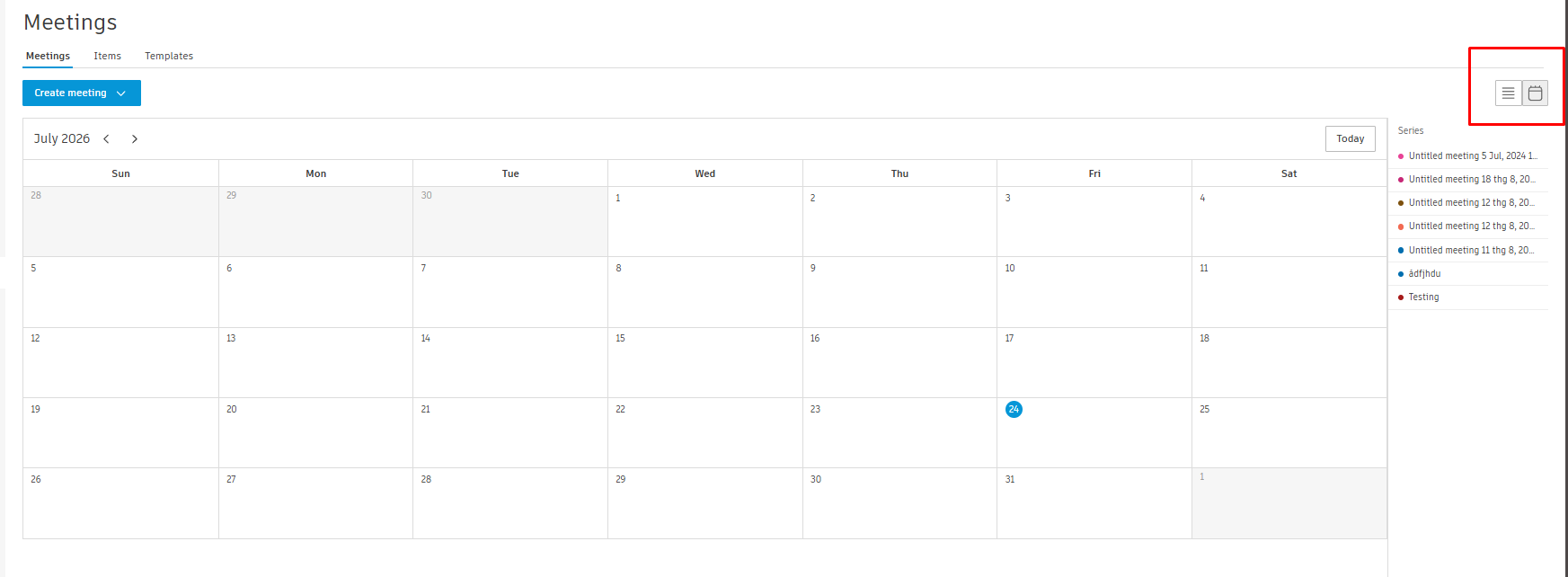 Calendar View giúp theo dõi và quản lý lịch họp dự án
