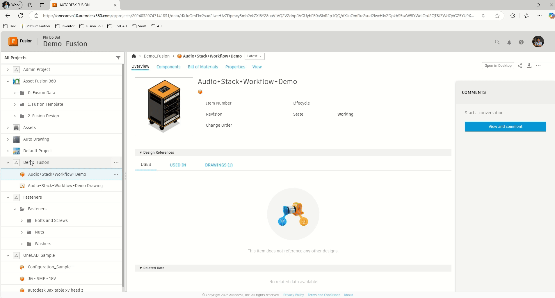 Chia sẻ dữ liệu thiết kế trên Fusion thông qua Data Panel