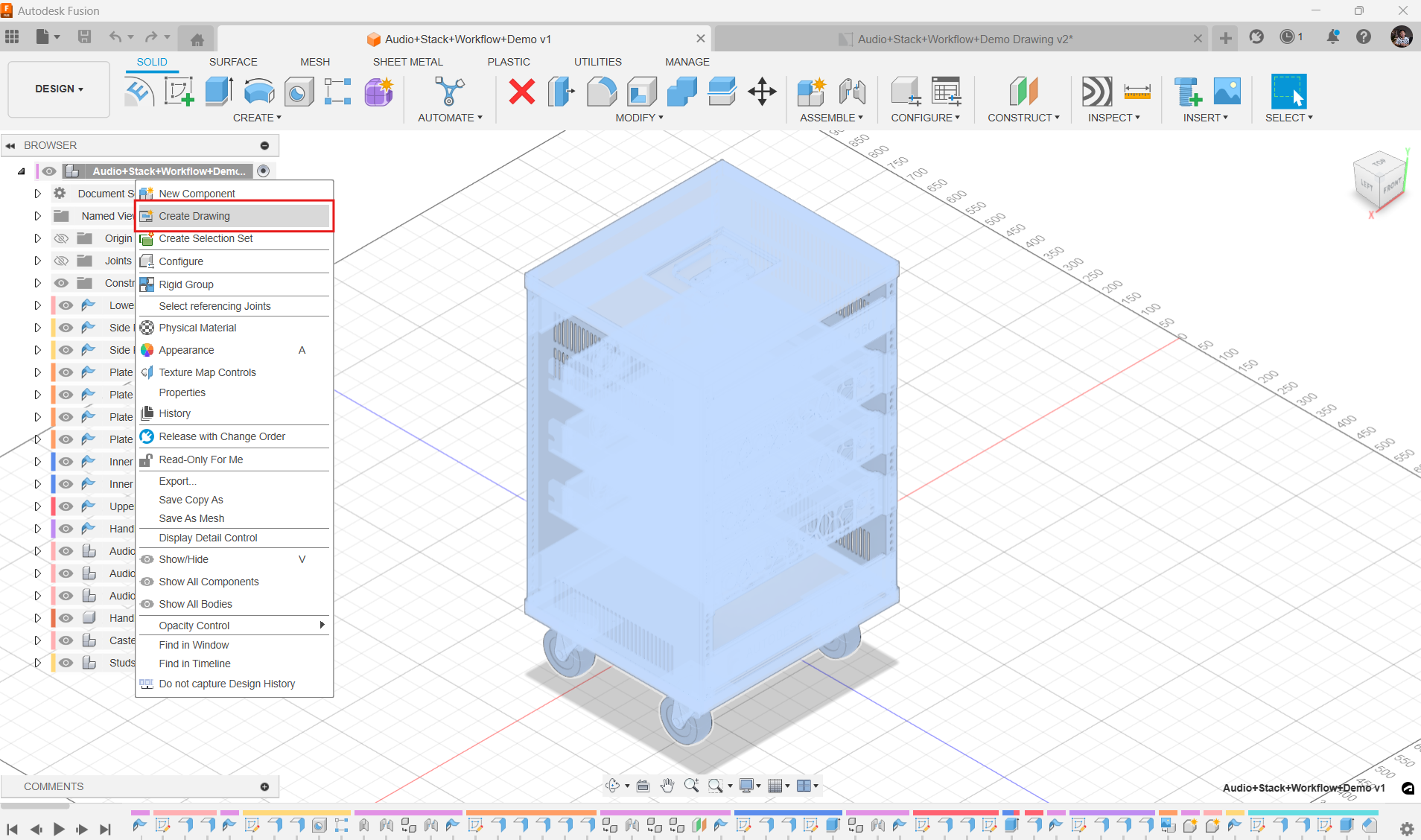 Chọn mô hình thiết lập bản vẽ tự động trên Autodesk Fusion