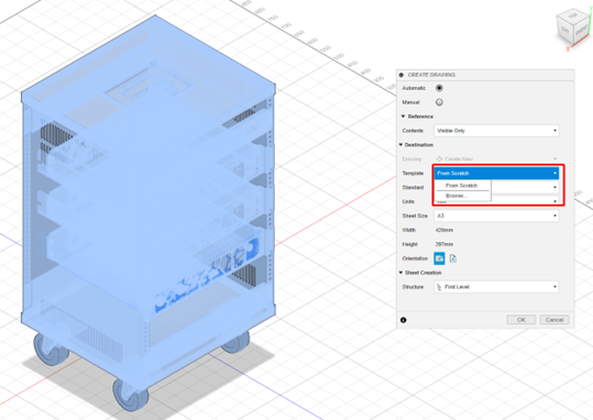 Chọn template phục vụ cho quá trình tự động tạo bản vẽ