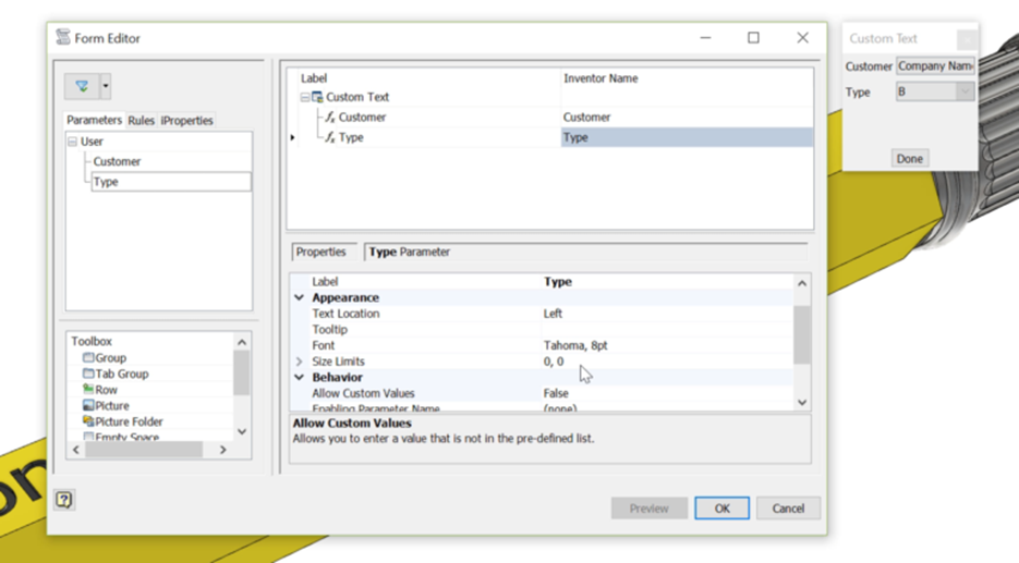 Parameter Driven Text trong Autodesk Inventor