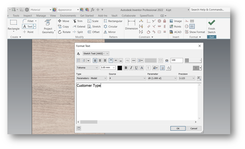 Parameter Driven Text trong Autodesk Inventor