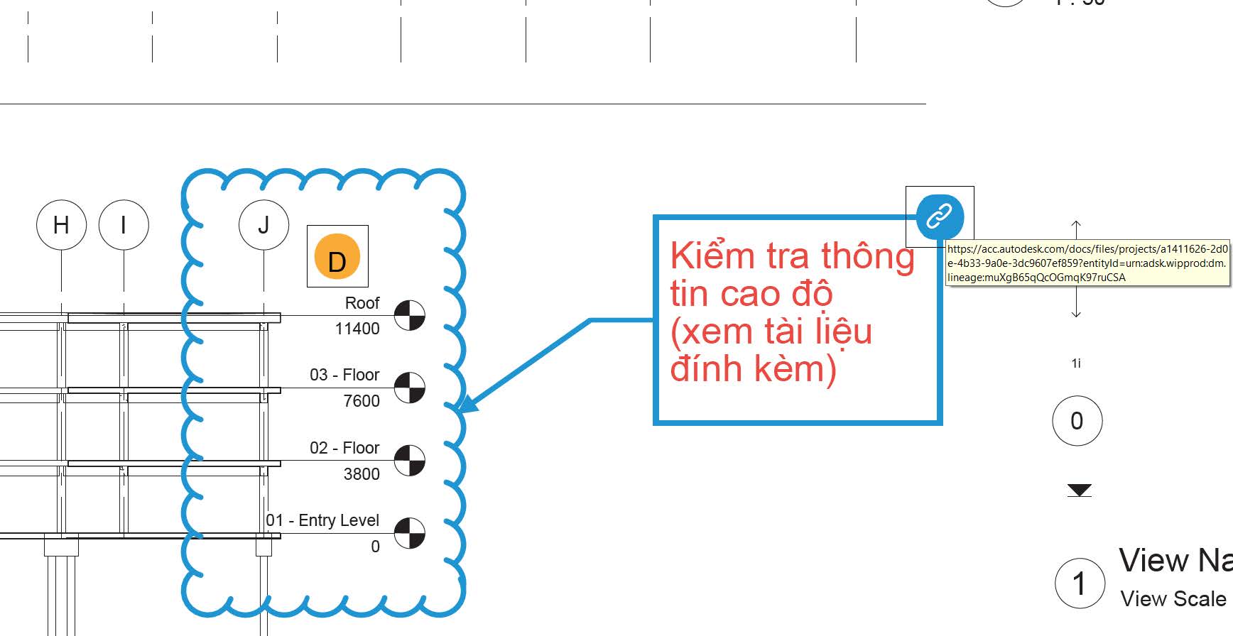 Đường dẫn trong file PDF giúp truy cập vào liệu trên Autodesk Construction Cloud