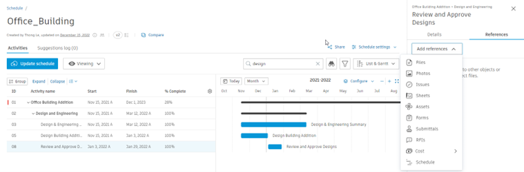 Chia sẻ tiến độ triển khai dự án với Schedule trong Autodesk Build
