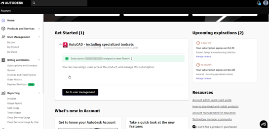 ​​​​​​​Gán hợp đồng thành công trên Autodesk Account