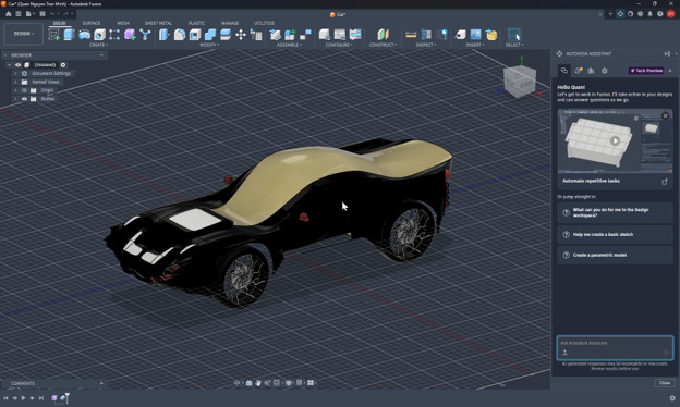 Giao diện Autodesk Assistant trong Autodesk Fusion.