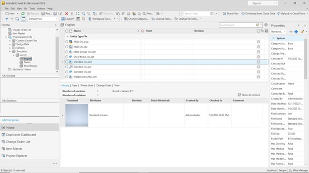 Giao diện autodesk vault