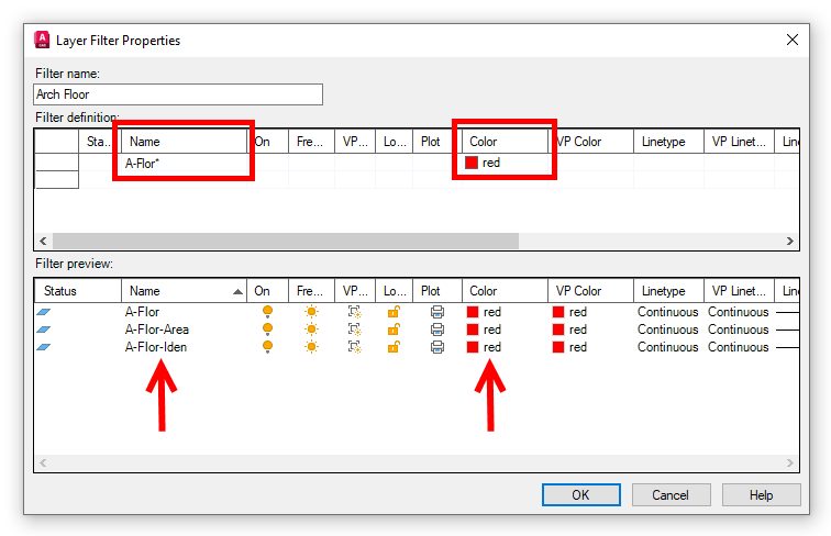 Giao diện bộ lọc thuộc tính trên AutoCAD