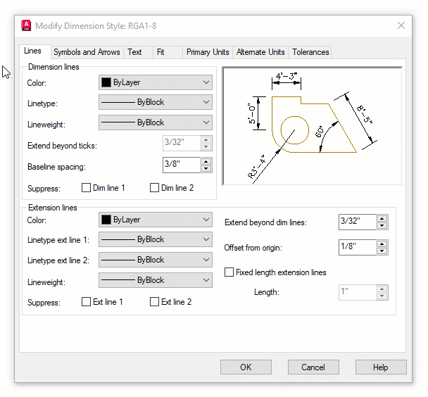 Giao diện hộp thoại Dimension Style Manager trong AutoCAD