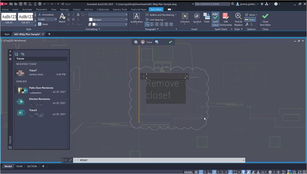 Giao diện lệnh Trace của AutoCAD 2023