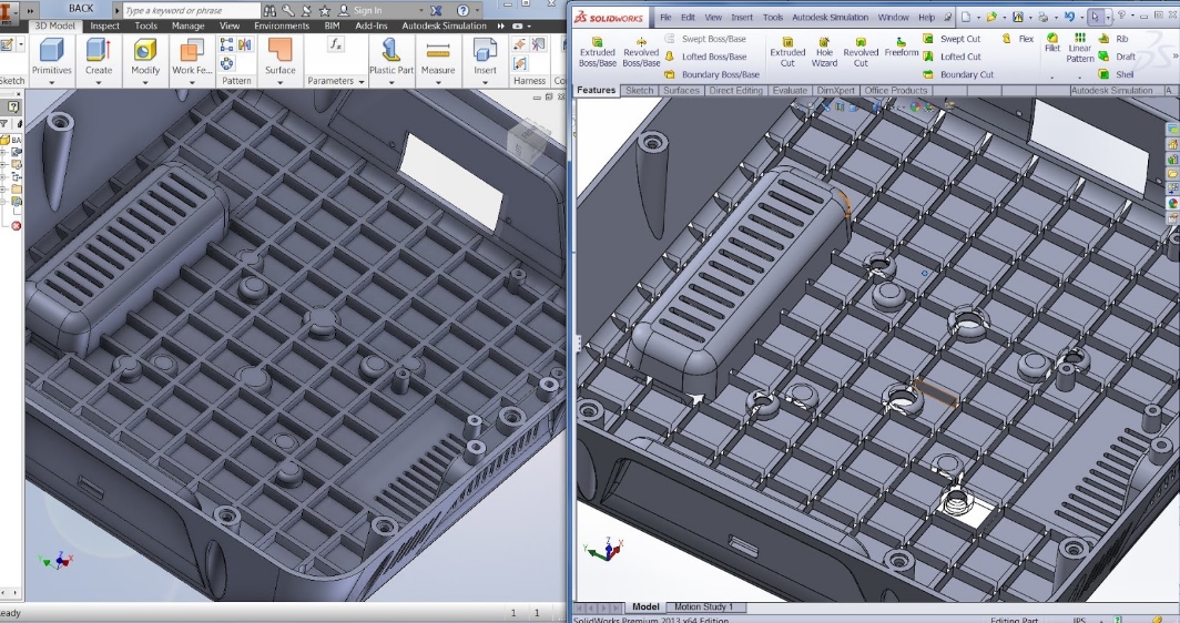 Giao diện tương tác Inventor và Solidworks