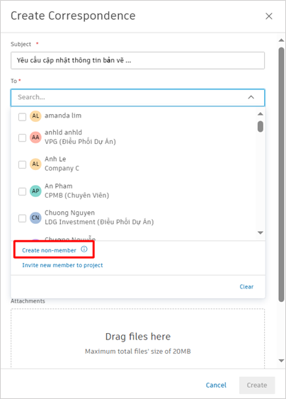 Giao tiếp với các thành viên dự án không nằm trong nền tảng Autodesk Construction Cloud