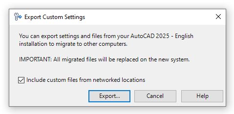 Hình ảnh minh hoạ tính năng Export Custom Settings trên AutoCAD