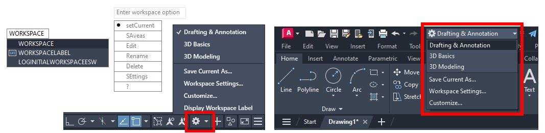 Hình ảnh mô tả cách truy cập vào Workspaces