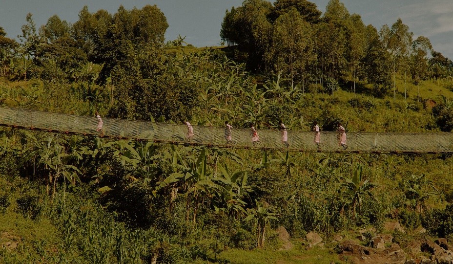 Hình ảnh người dân sử dụng cầu treo ở Rwanda
