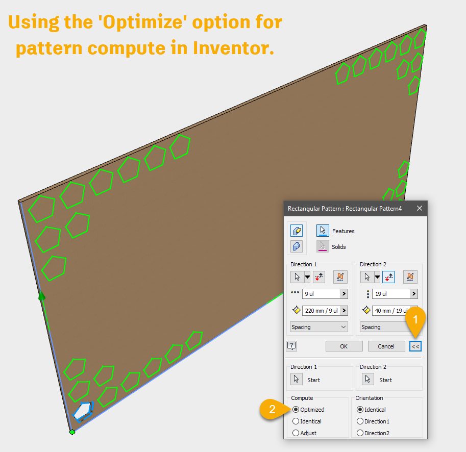 Hướng dẫn sử dụng Optimized Compute trong Pattern trên Inventor