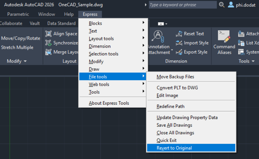 HƯớng dẫn truy cập vào tính năng Revert trên autocad