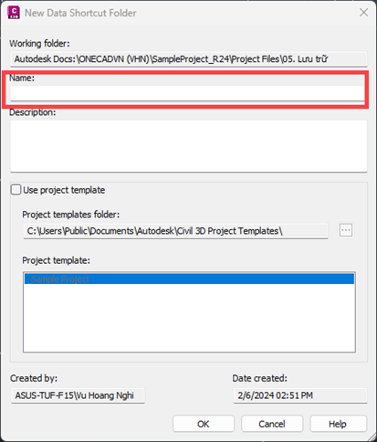 Tạo thư mục Data Shortcut
