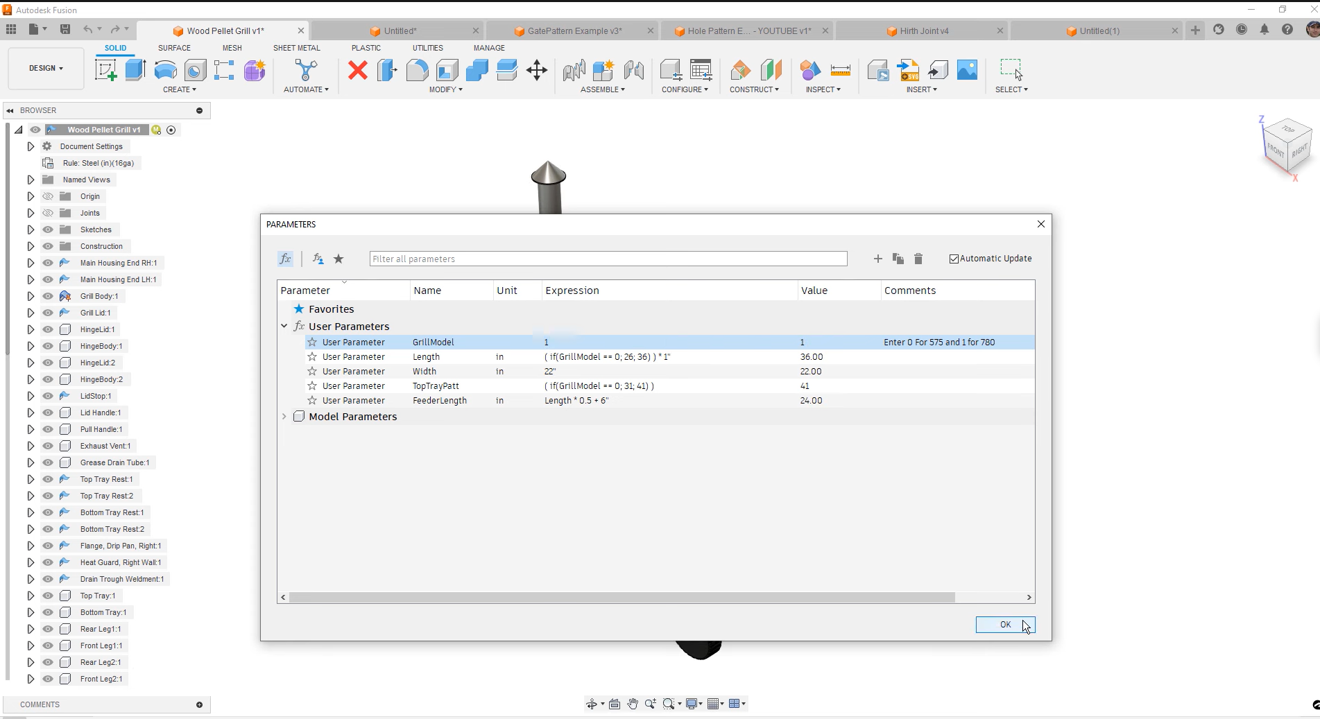 Kiểm soát mô hình bằng hàm điều kiện trên Autodesk Fusion