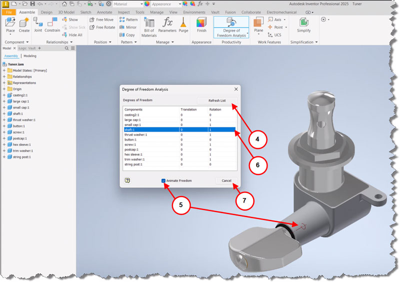 Kiểm tra các bậc tự do trong hộp thoại Degrees of Freedom Analysis