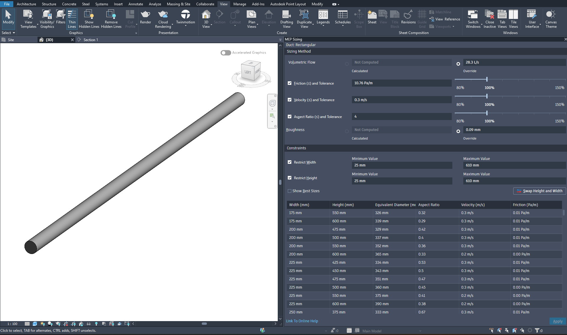 MEP Sizing Calculator trong Revit 2027.2