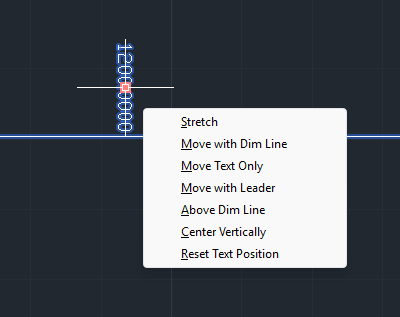 Minh họa popup menu khi chỉnh sửa kích thước bằng grips trong AutoCAD
