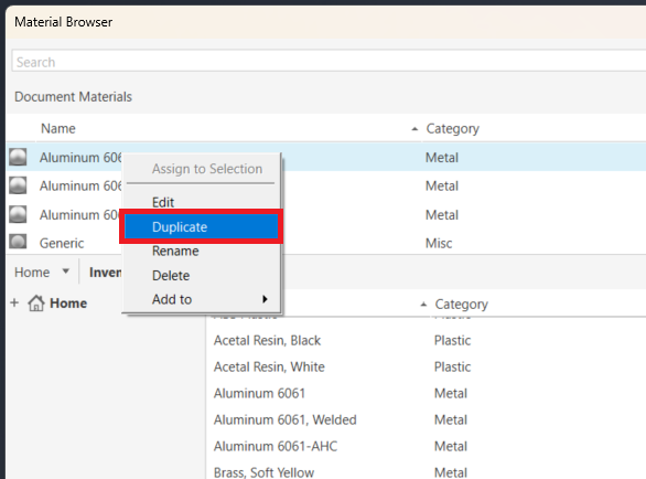 Người dùng có thể nhân bản vật liệu tại hộp thoại Material Browser