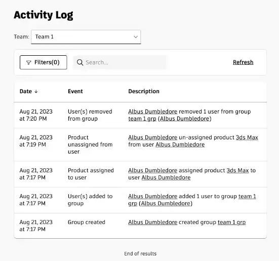 Những lịch sử hoạt động sẽ được ghi lại trên Activity Log