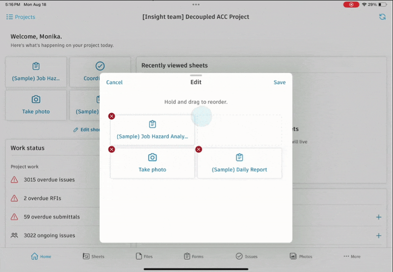 Project Home – Shortcuts trên mobile