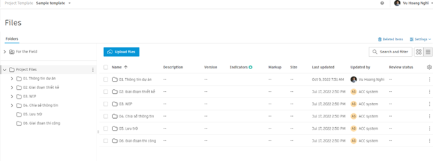 Người dùng đã có thể “Upload files” vào trong project template