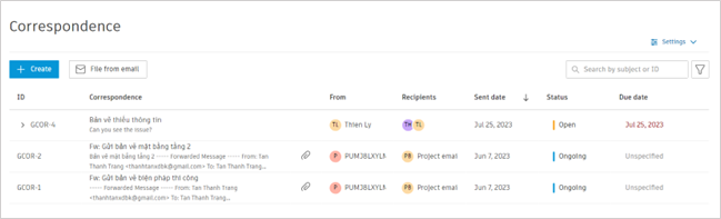 Quản lý, tổ chức tập trung một cách hiệu quả các thông tin được trao đổi qua thư từ, email của dự án