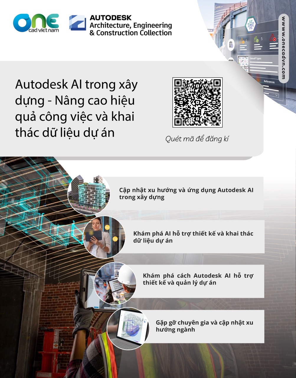 Autodesk AI nâng cao hiệu quả công việc và khai thác dữ liệu dự án xây dựng.