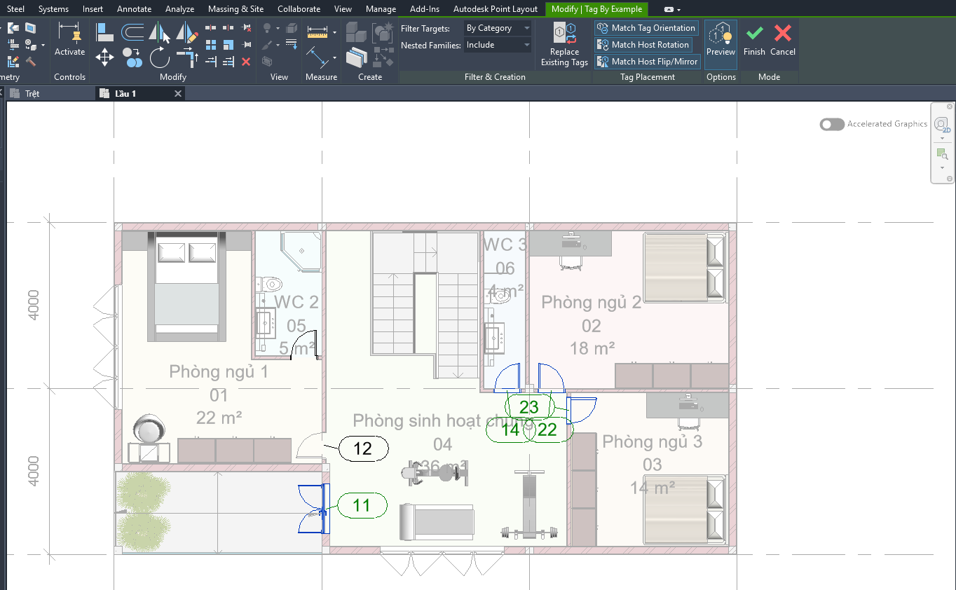 Tạo nhãn với Tag by Example trong Revit 2027.2