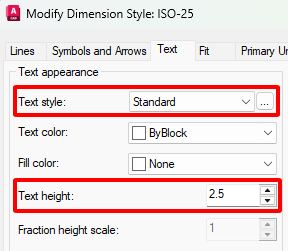 Text Style và Text Height là hai thông số dùng để thiết lập kiểu chữ và chiều cao chữ khi ghi kích thước trong AutoCAD.