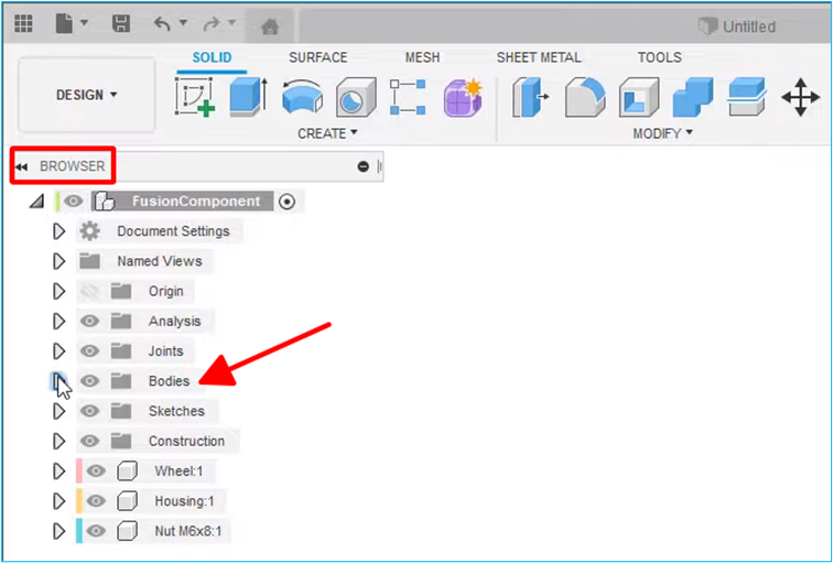 Thanh công cụ Browser trên Fusion 360