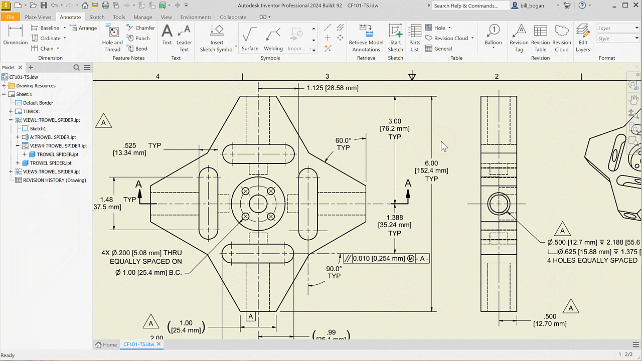 Các thao tác cơ bản về revision cloud trên inventor 2024