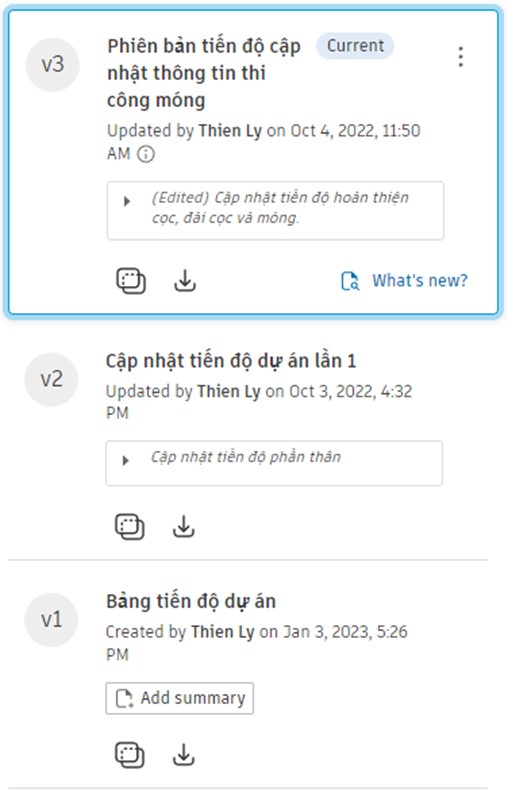 Theo dõi sự thay đổi của bảng tiến độ dự án với Schedule trong Autodesk Build