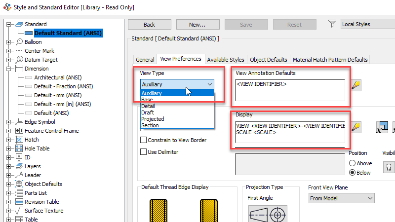 Thiết lập giá trị của Annotation và Label Properties trong mục Style and Standard Editor 