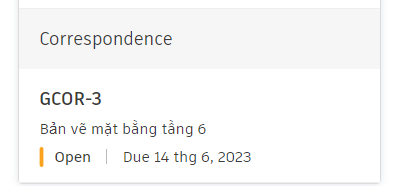 Thông tin Correspondence được hiển thị trong công cụ RFIs